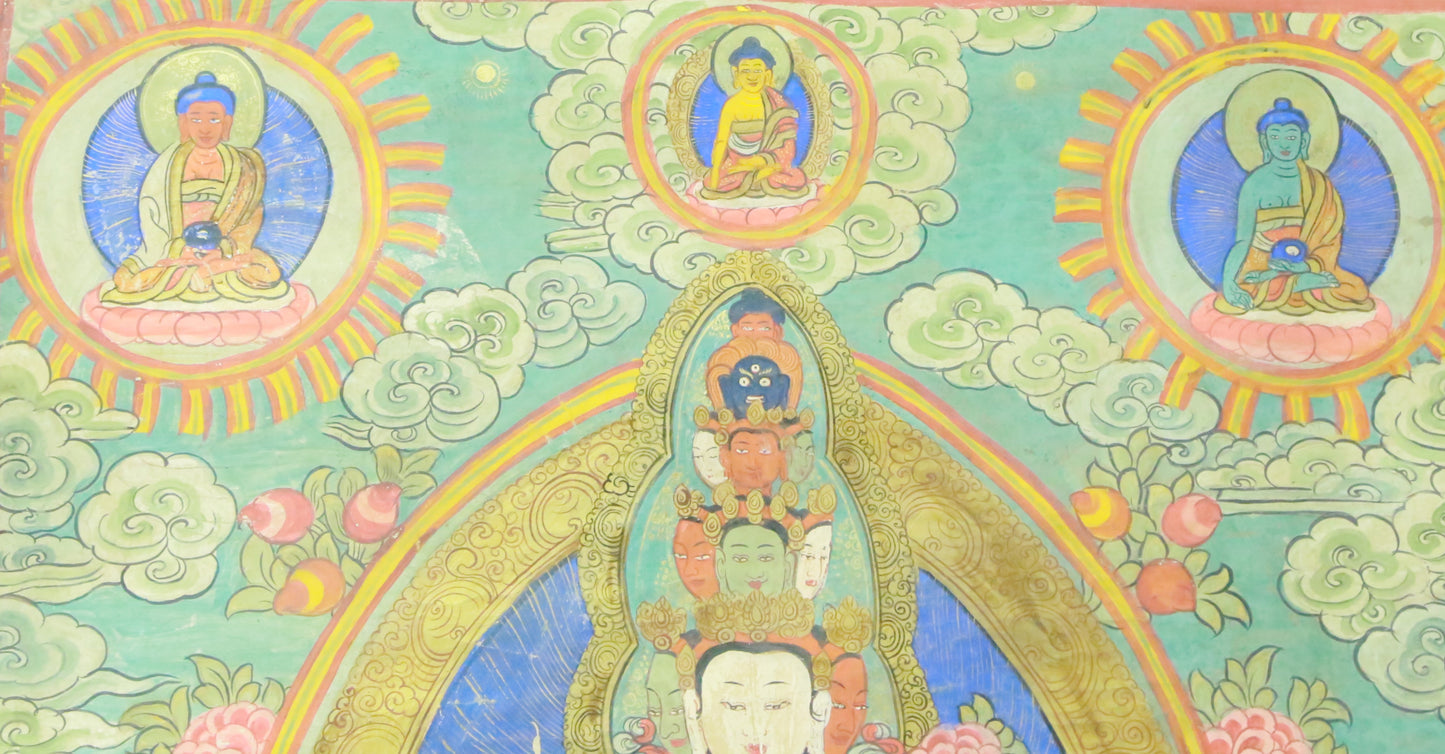 An Exquiste Painted Gold Eleven-faced Avalokiteshvara Thangka