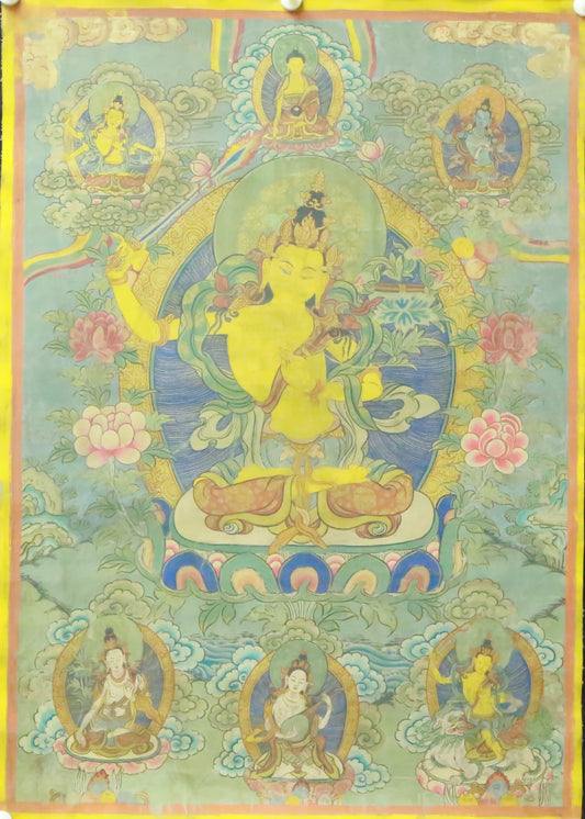 An Exquiste Painted Gold Manjusri Thangka