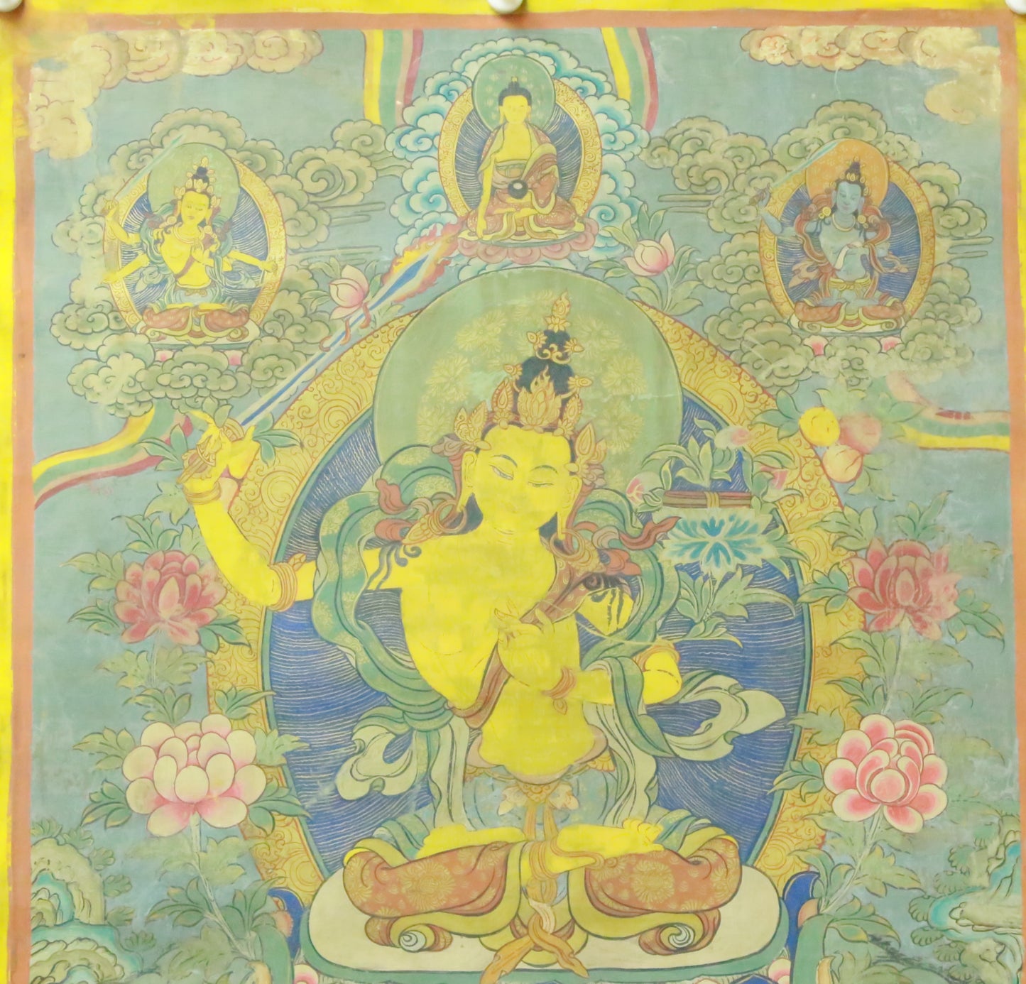 An Exquiste Painted Gold Manjusri Thangka