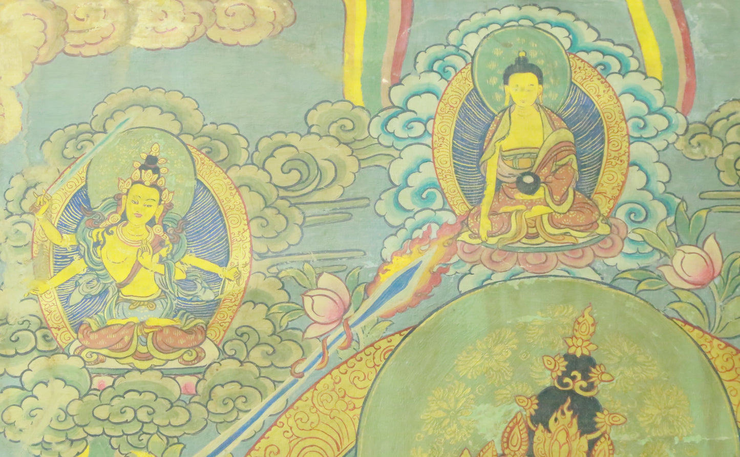 An Exquiste Painted Gold Manjusri Thangka