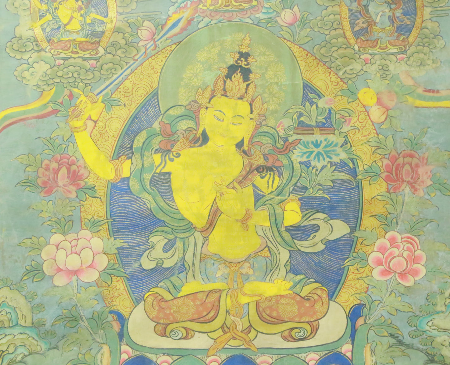 An Exquiste Painted Gold Manjusri Thangka