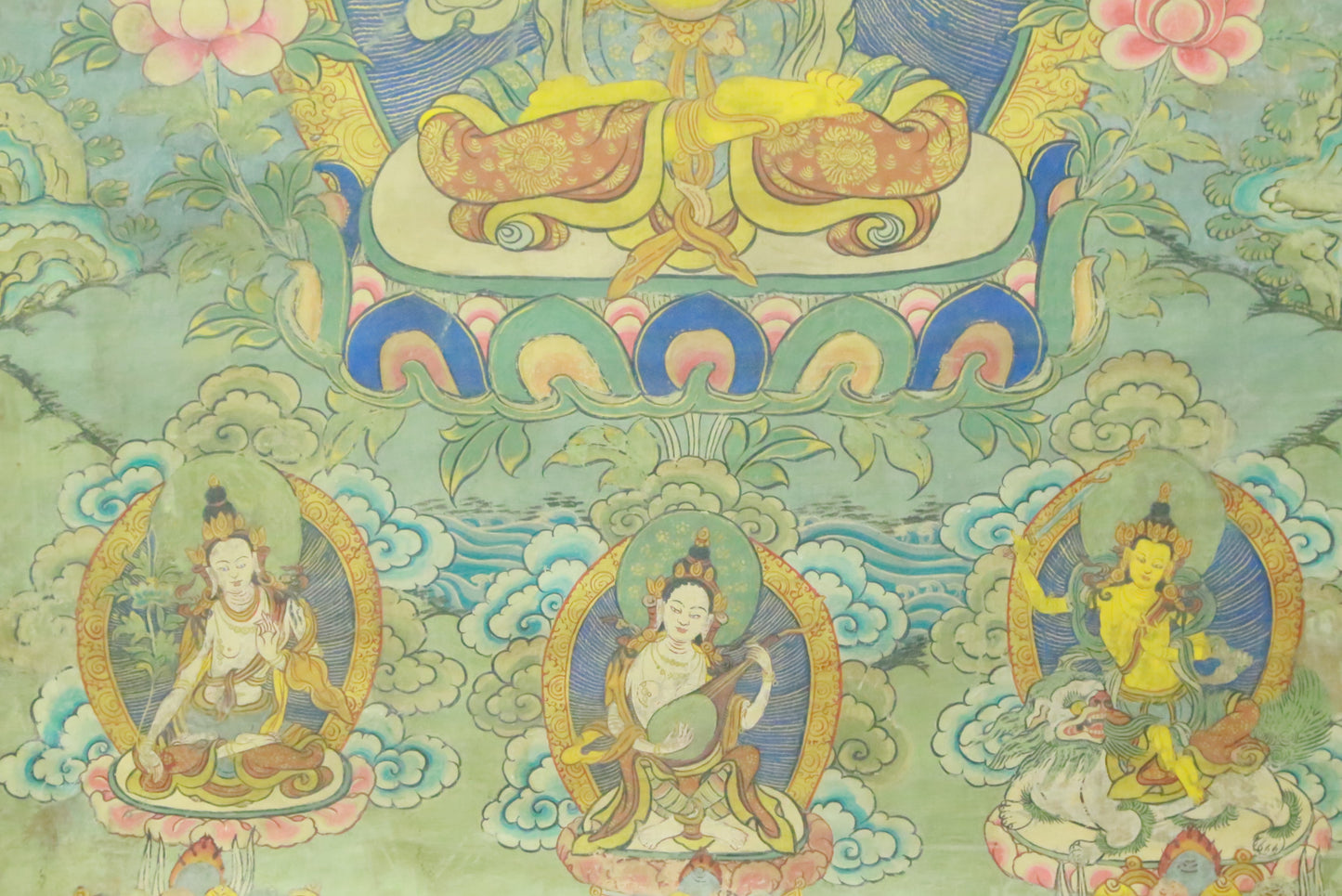 An Exquiste Painted Gold Manjusri Thangka