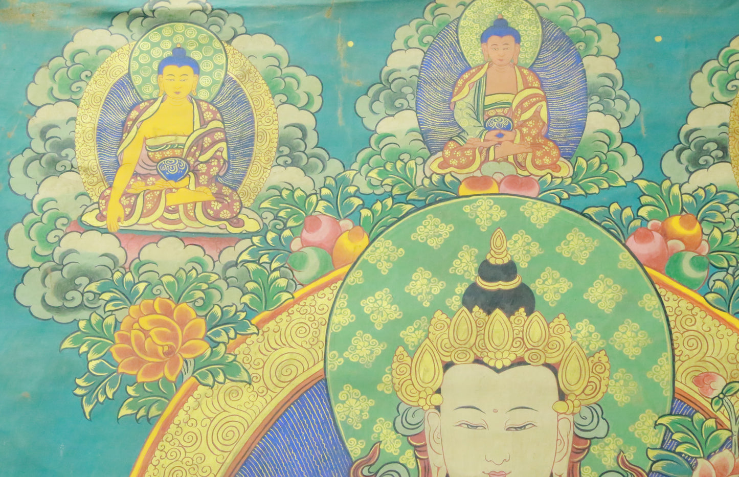 An Exquiste Painted Gold Four-Armed Avalokiteshvara Thangka