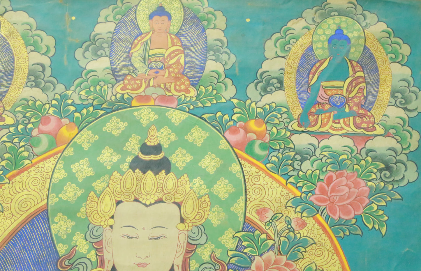 An Exquiste Painted Gold Four-Armed Avalokiteshvara Thangka