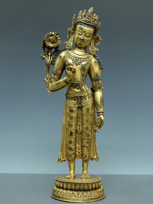 A Brilliant Gilt-Bronze Gem-Inlaid Figure Of Tara