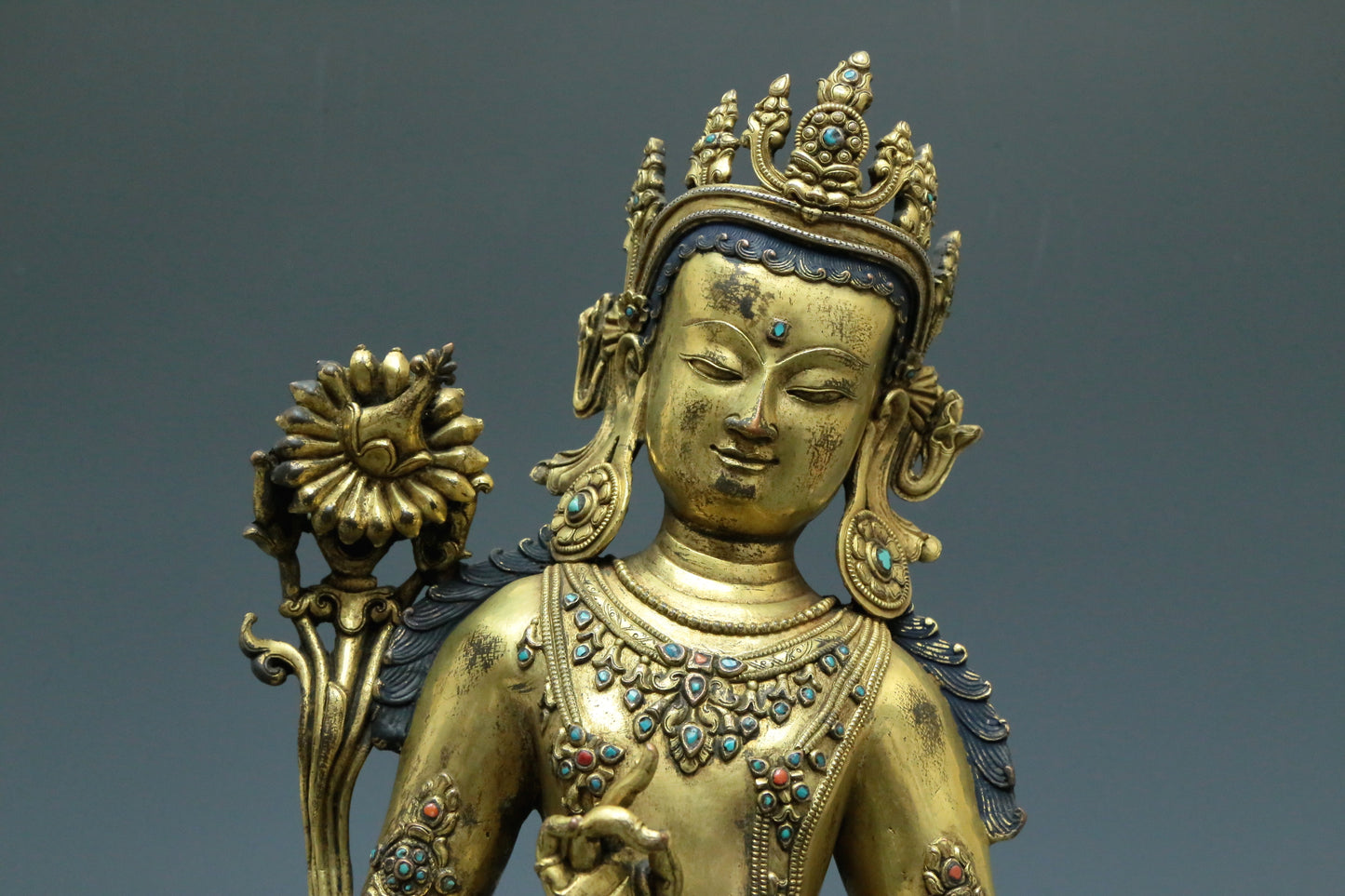 A Brilliant Gilt-Bronze Gem-Inlaid Figure Of Tara