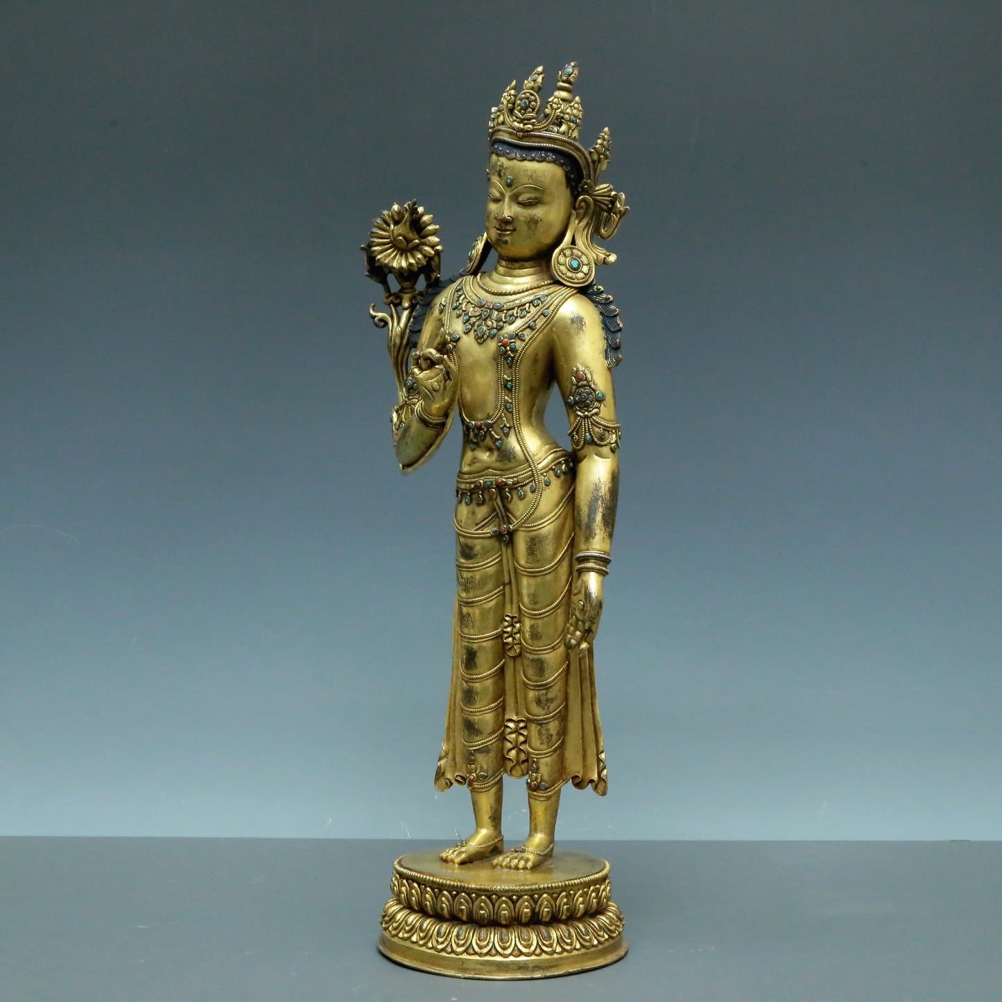 A Brilliant Gilt-Bronze Gem-Inlaid Figure Of Tara