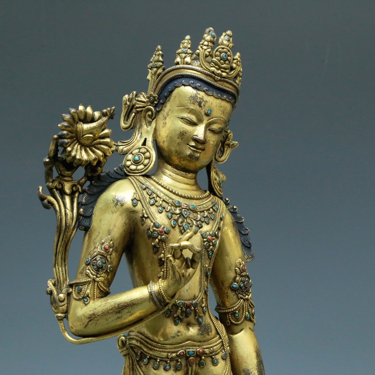 A Brilliant Gilt-Bronze Gem-Inlaid Figure Of Tara