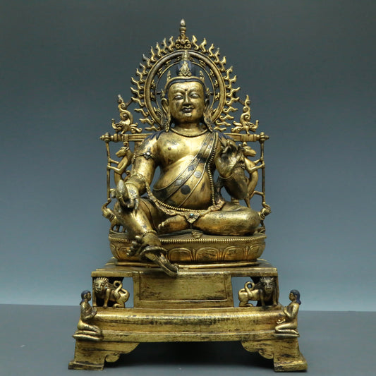 A Brilliant Gilt-Bronze Silver-Inlaid Figure Of Kubera With Inscriptions