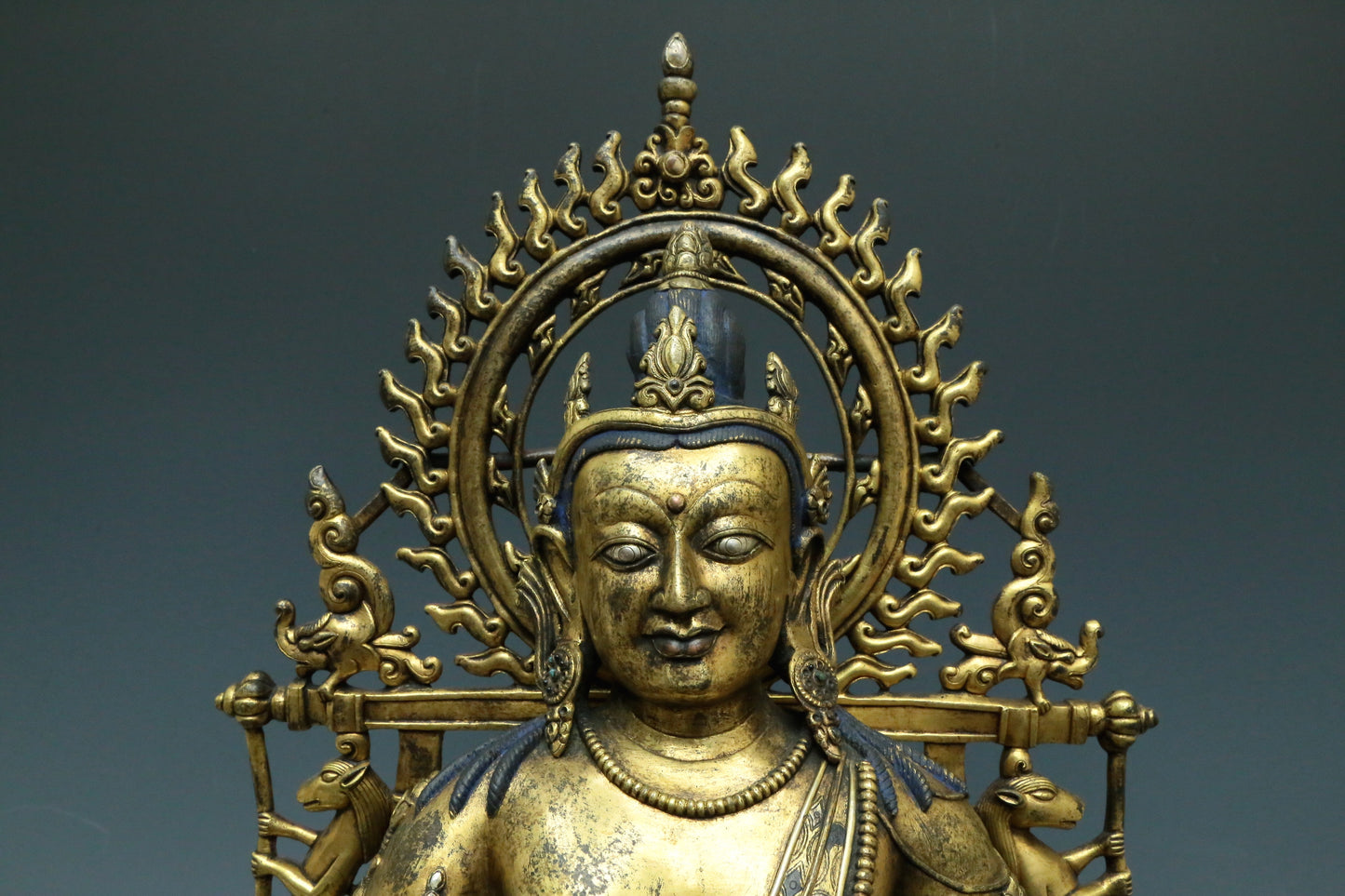 A Brilliant Gilt-Bronze Silver-Inlaid Figure Of Kubera With Inscriptions