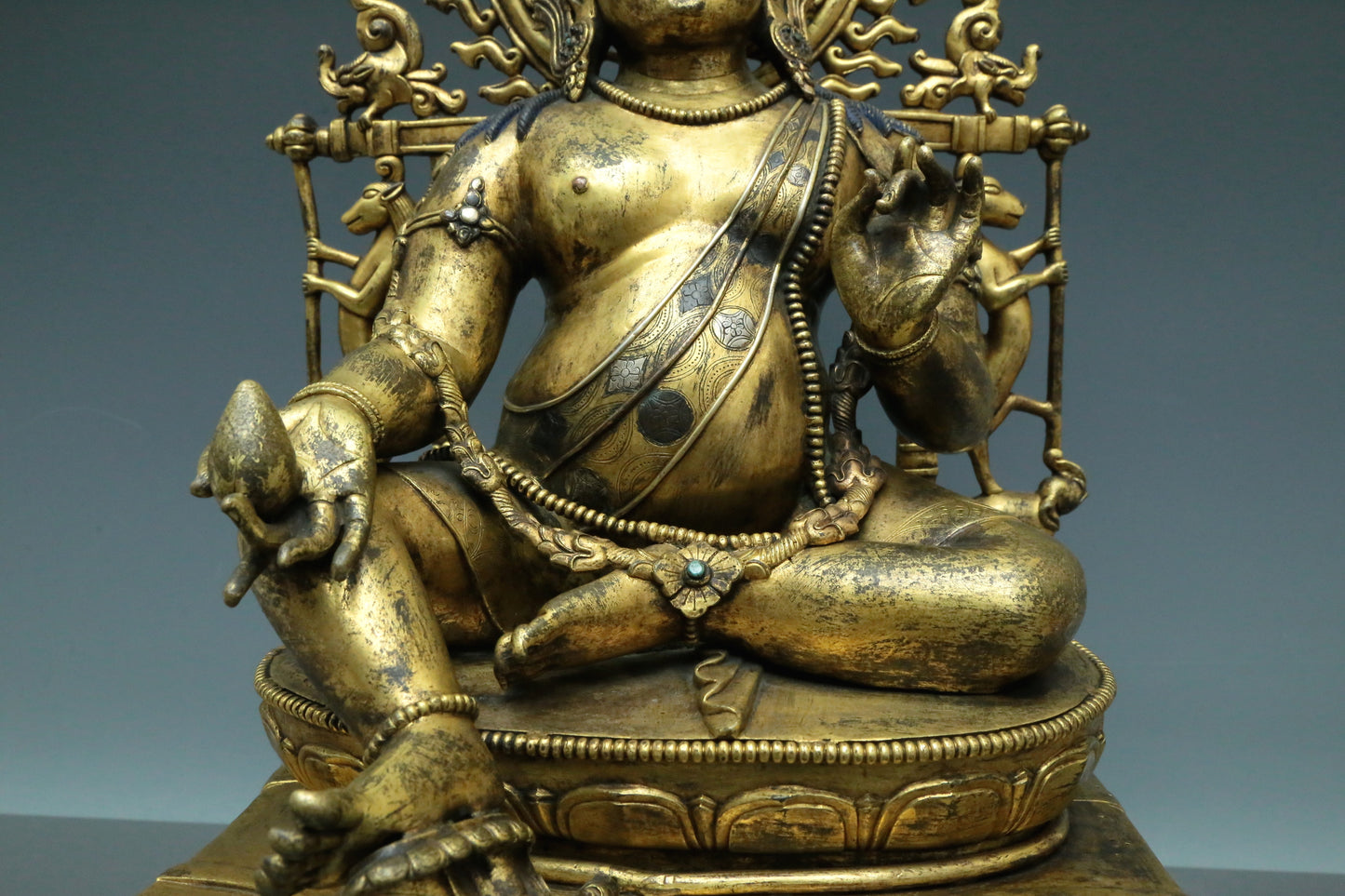 A Brilliant Gilt-Bronze Silver-Inlaid Figure Of Kubera With Inscriptions