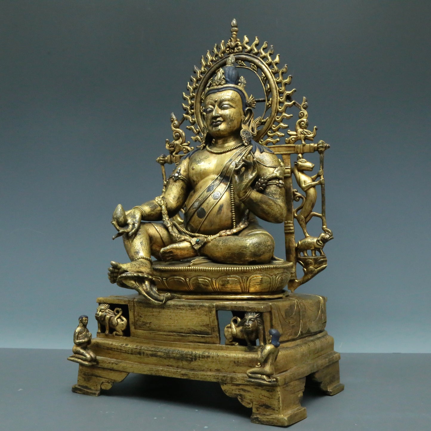 A Brilliant Gilt-Bronze Silver-Inlaid Figure Of Kubera With Inscriptions