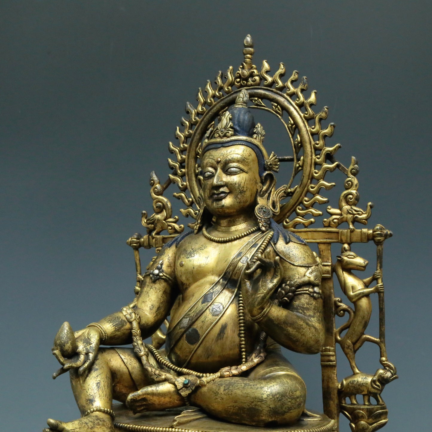 A Brilliant Gilt-Bronze Silver-Inlaid Figure Of Kubera With Inscriptions