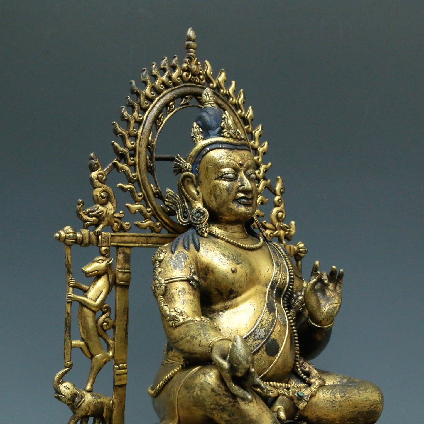 A Brilliant Gilt-Bronze Silver-Inlaid Figure Of Kubera With Inscriptions