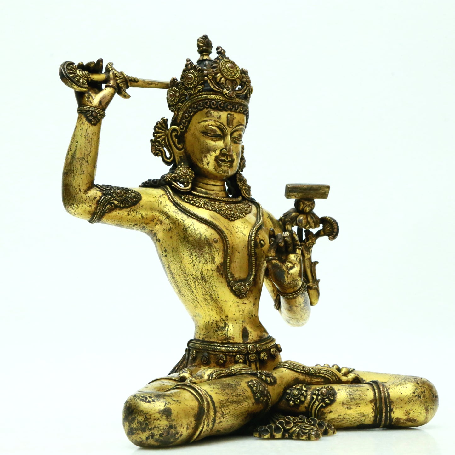 A Superb Gilt-Bronze Figure Of Manjusri