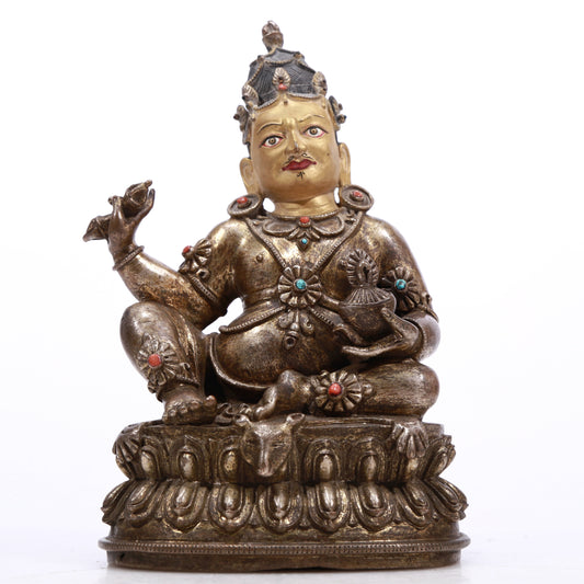 A Superb Gilt-Bronze Silver Figure Of Kubera With Inscriptions