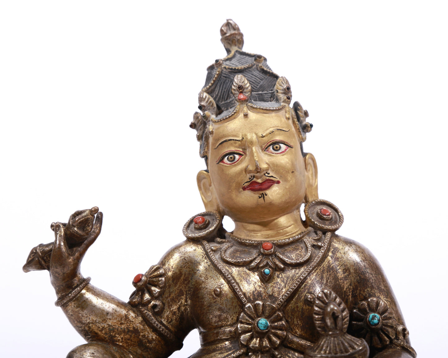 A Superb Gilt-Bronze Silver Figure Of Kubera With Inscriptions