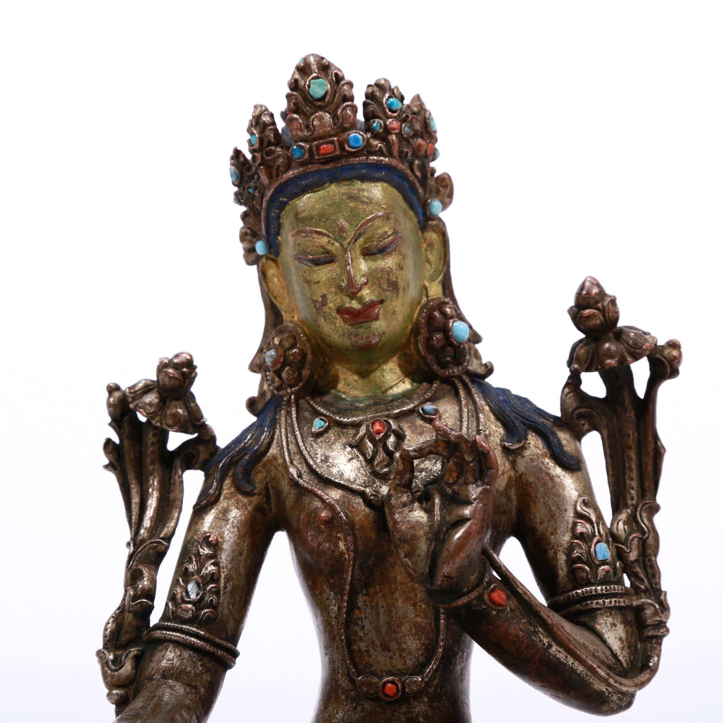 A Brilliant Gilt-Bronze Silver Figure Of Green Tara