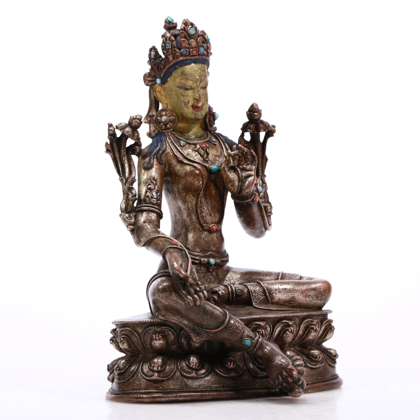 A Brilliant Gilt-Bronze Silver Figure Of Green Tara