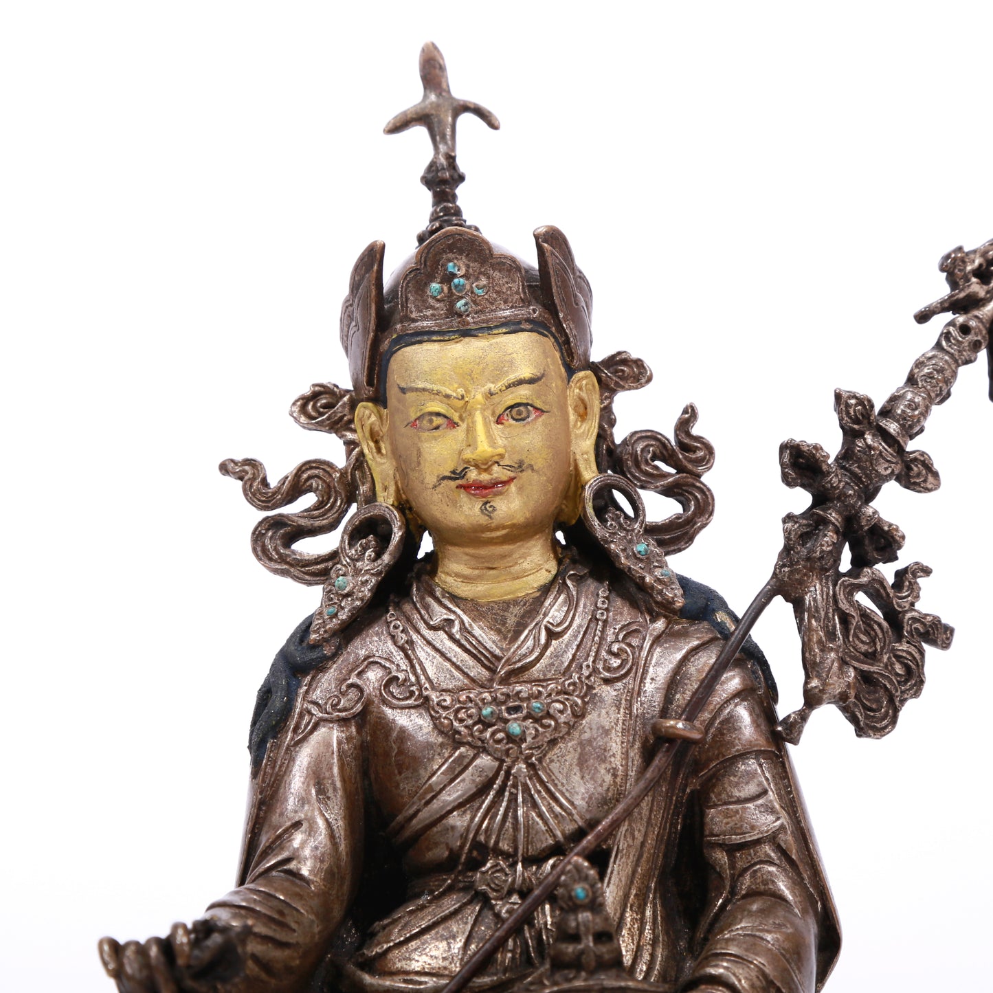 A Brilliant Gilt-Bronze Silver Figure Of Padmasambhava