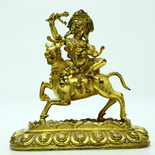 A Superb Gilt-Bronze Figure Of Kubera Seated On A Horse, With Inscriptions