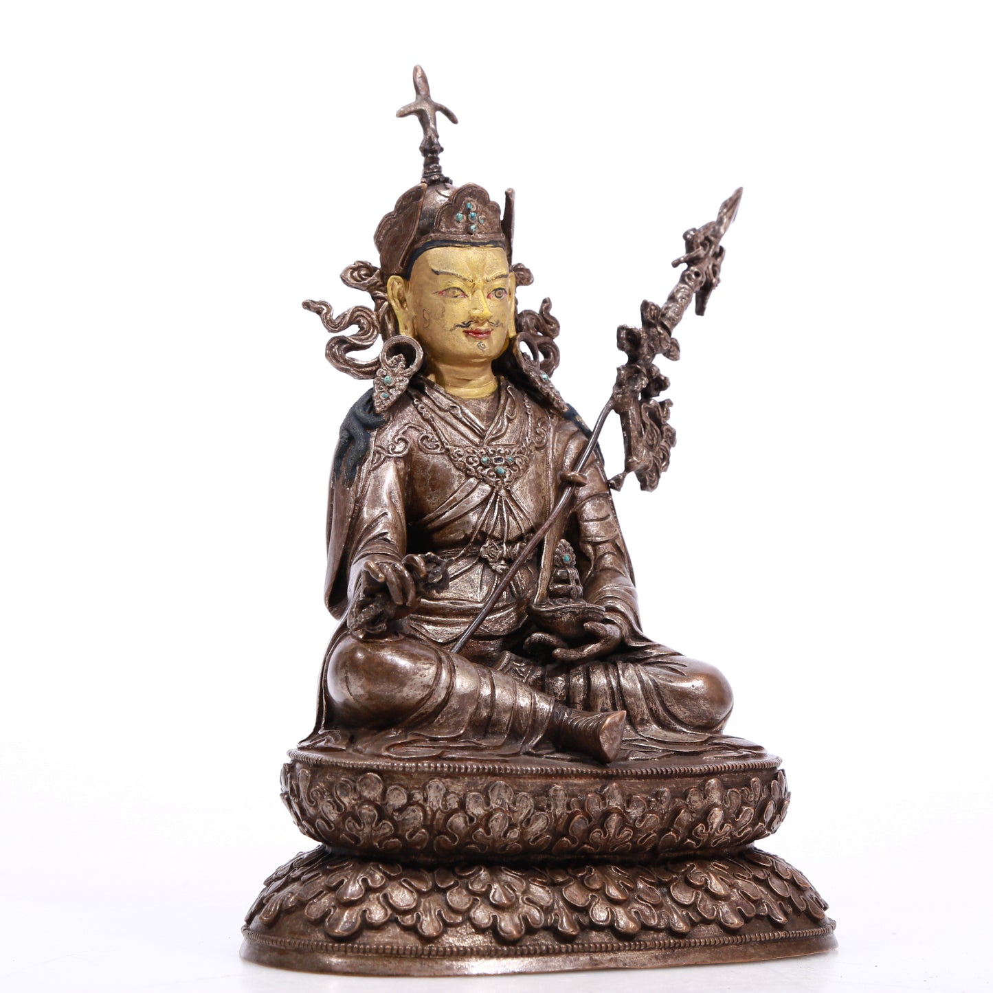 A Brilliant Gilt-Bronze Silver Figure Of Padmasambhava