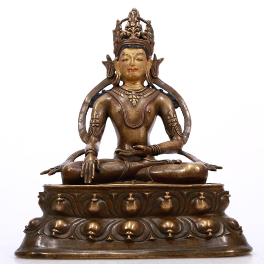 A Brilliant Alloy-Copper Gilt-Bronze Figure Of Longevity Buddha