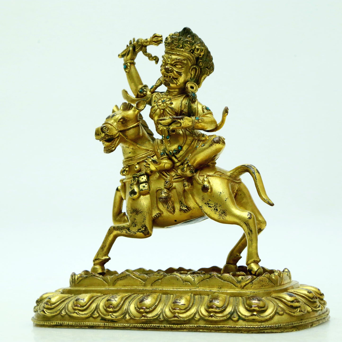 A Superb Gilt-Bronze Figure Of Kubera Seated On A Horse, With Inscriptions