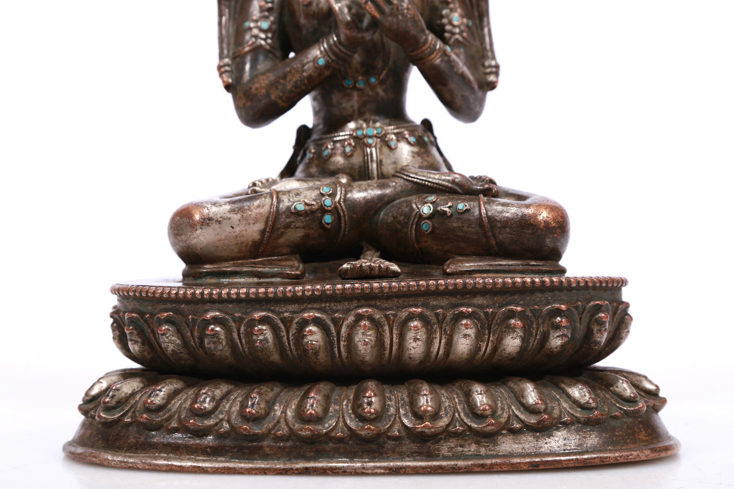 A Brilliant Silver-Bronze Figure Of Manjusri With Inscriptions