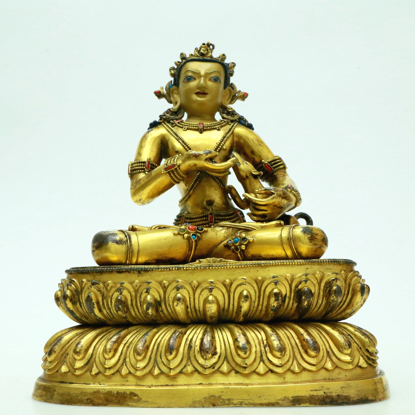 A Brilliant Gilt-Bronze Gem-Inlaid Figure Of Kubera With Inscriptions