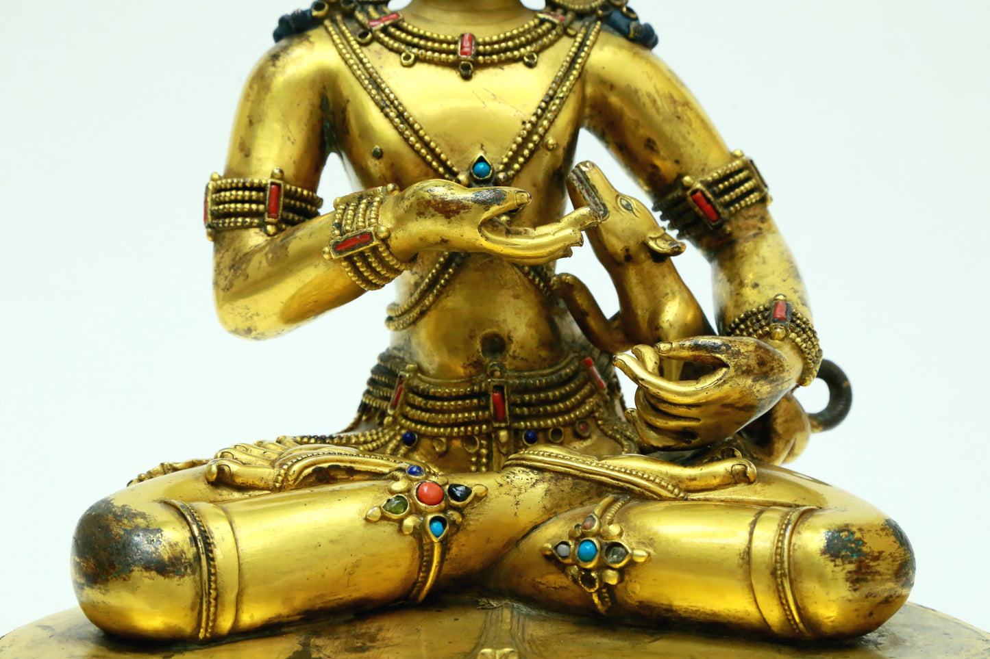 A Brilliant Gilt-Bronze Gem-Inlaid Figure Of Kubera With Inscriptions