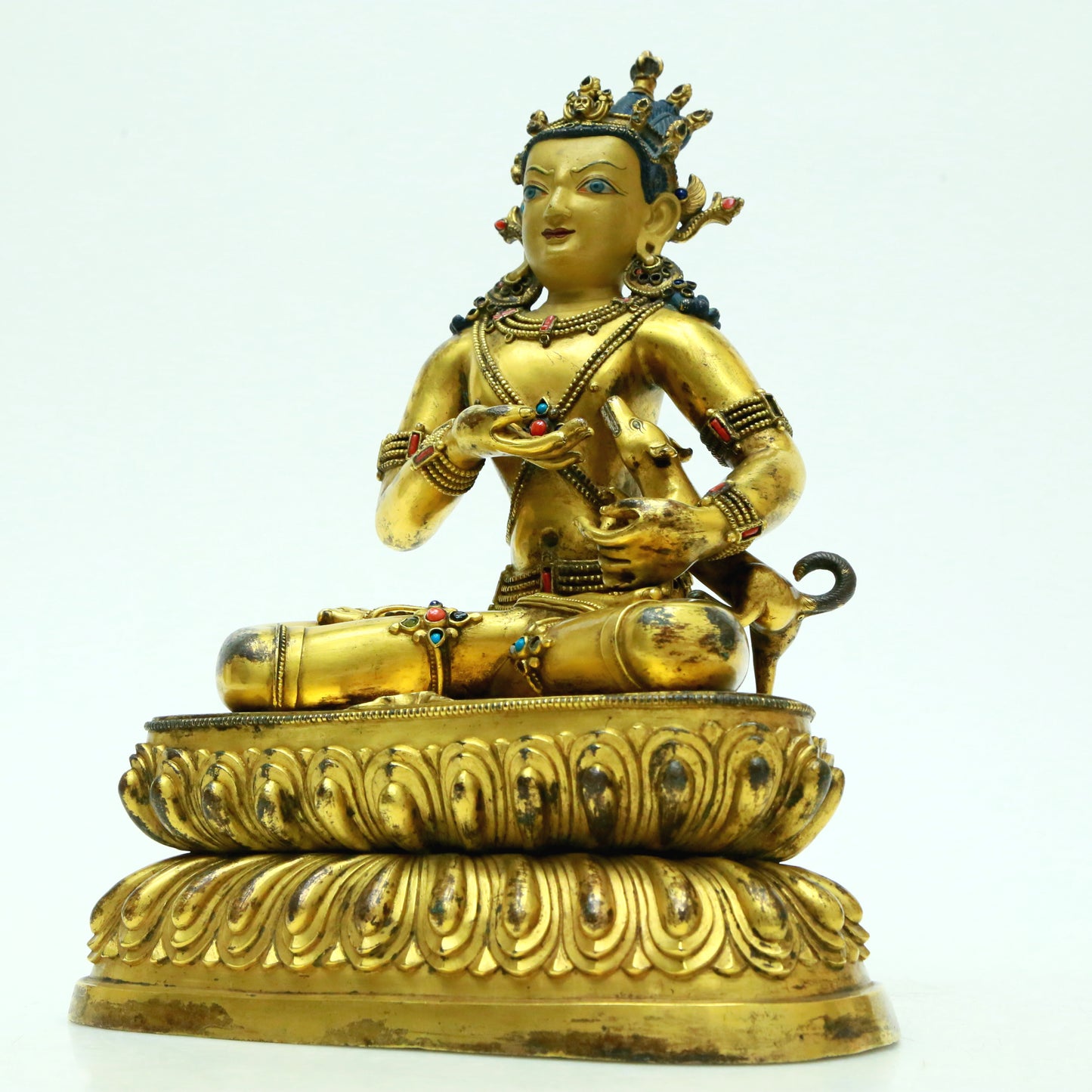 A Brilliant Gilt-Bronze Gem-Inlaid Figure Of Kubera With Inscriptions