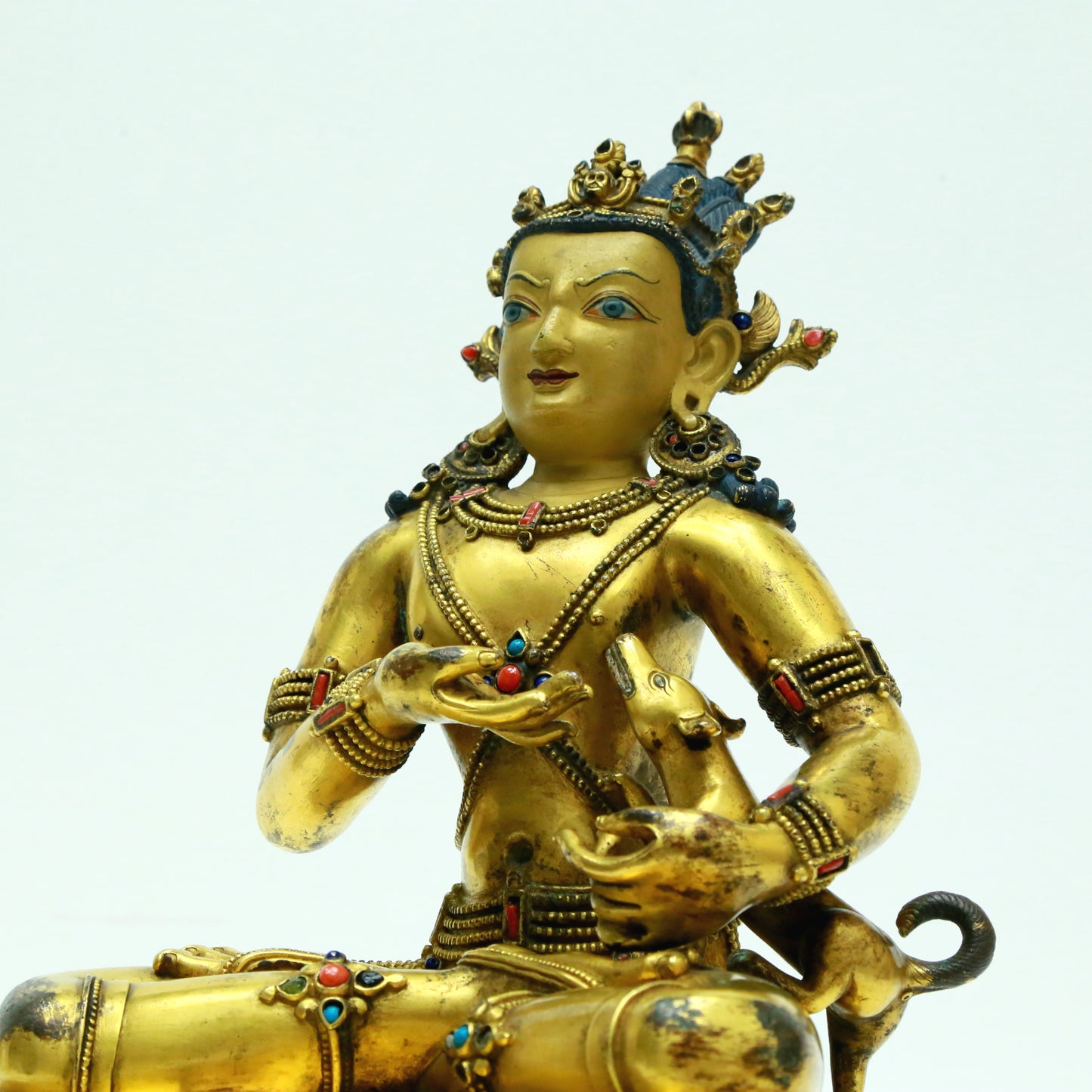 A Brilliant Gilt-Bronze Gem-Inlaid Figure Of Kubera With Inscriptions