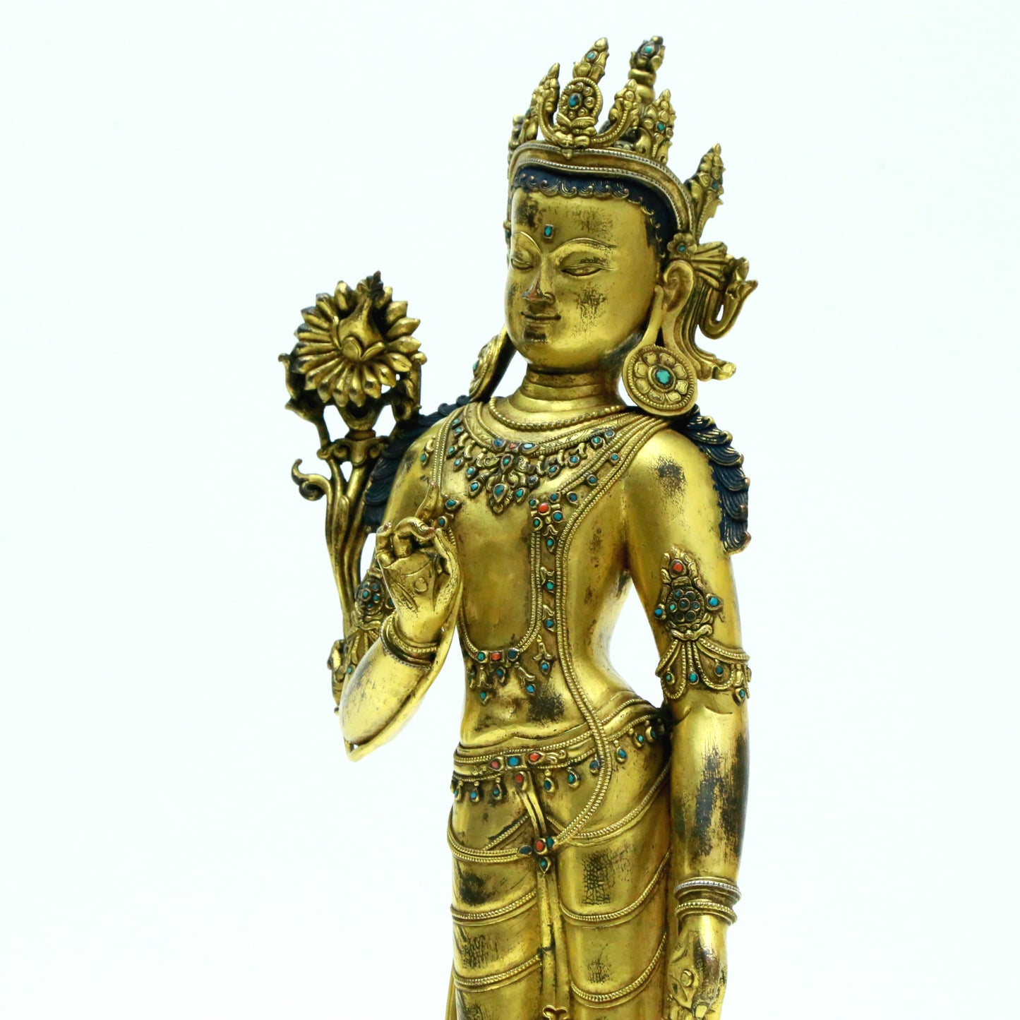 A Brilliant Gilt-Bronze Gem-Inlaid Figure Of Tara