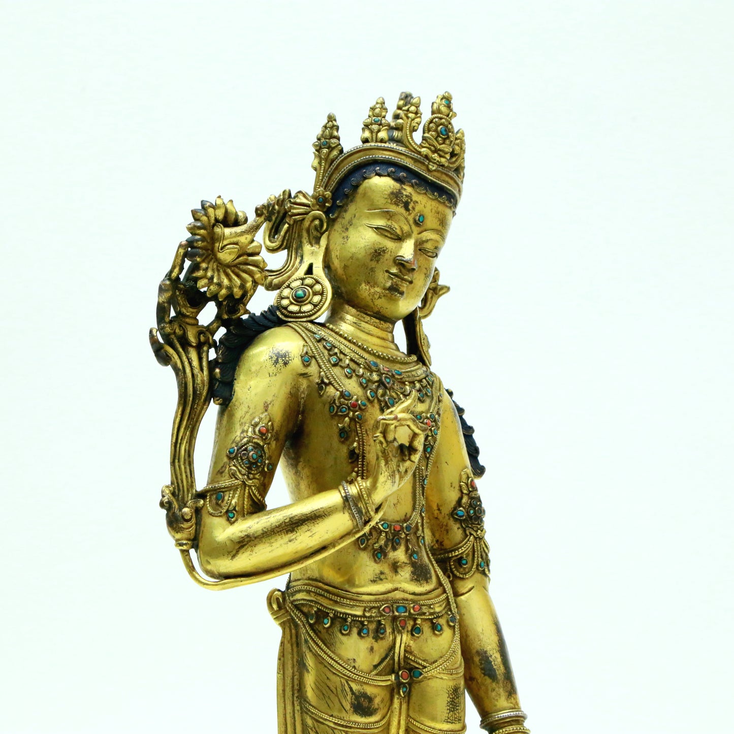 A Brilliant Gilt-Bronze Gem-Inlaid Figure Of Tara