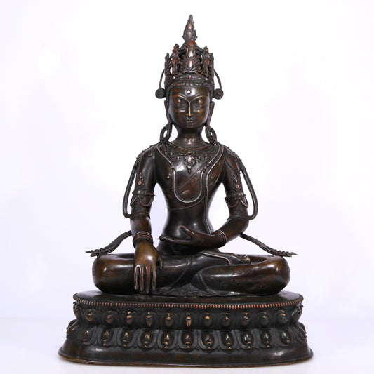 A Brilliant Alloy-Copper Silver-Inlaid Figure Of Longevity Buddha