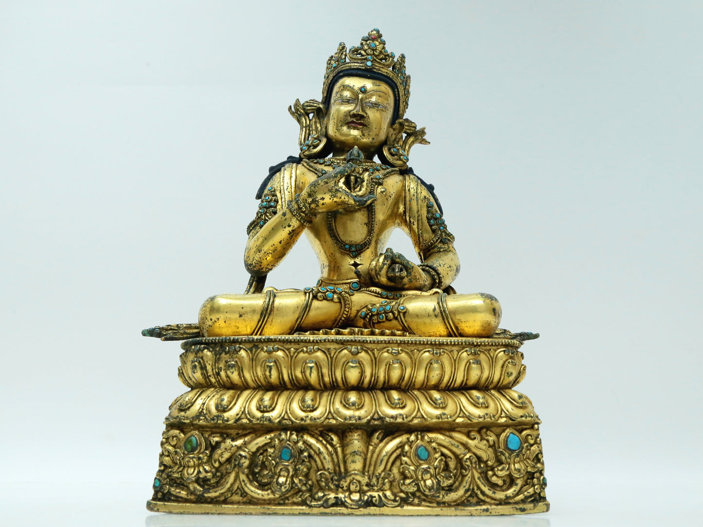 A Fabulous Gilt-Bronze Turquoise-Inlaid Figure Of Vajrasattva With Inscriptions