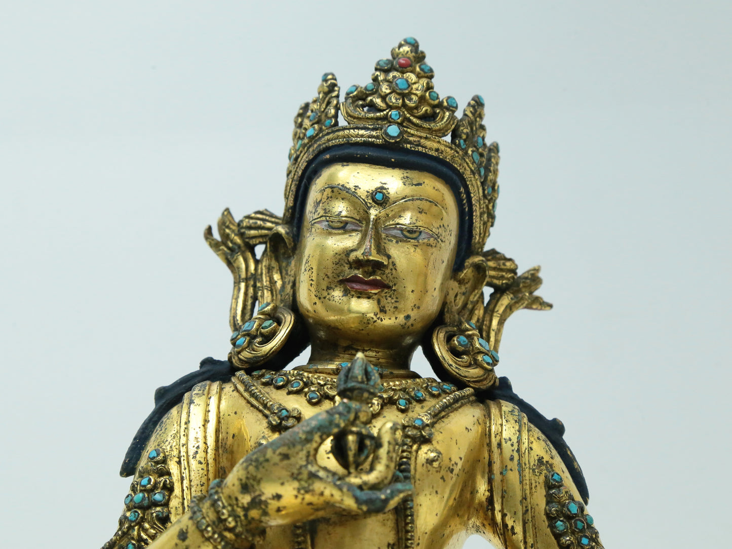 A Fabulous Gilt-Bronze Turquoise-Inlaid Figure Of Vajrasattva With Inscriptions