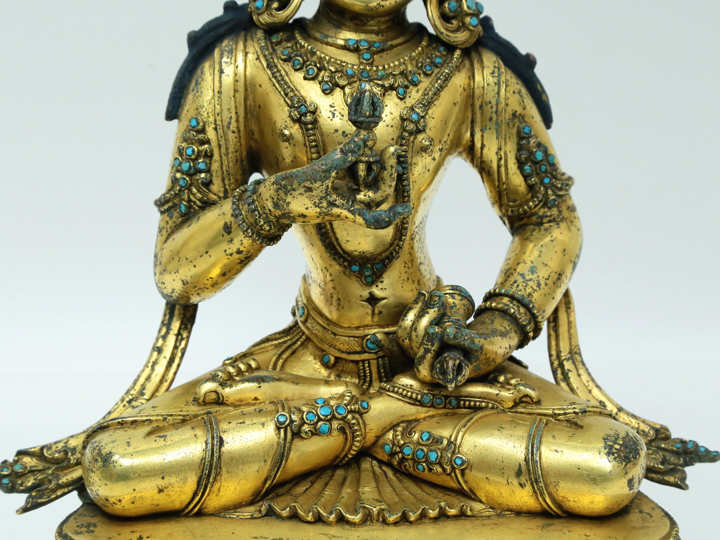 A Fabulous Gilt-Bronze Turquoise-Inlaid Figure Of Vajrasattva With Inscriptions