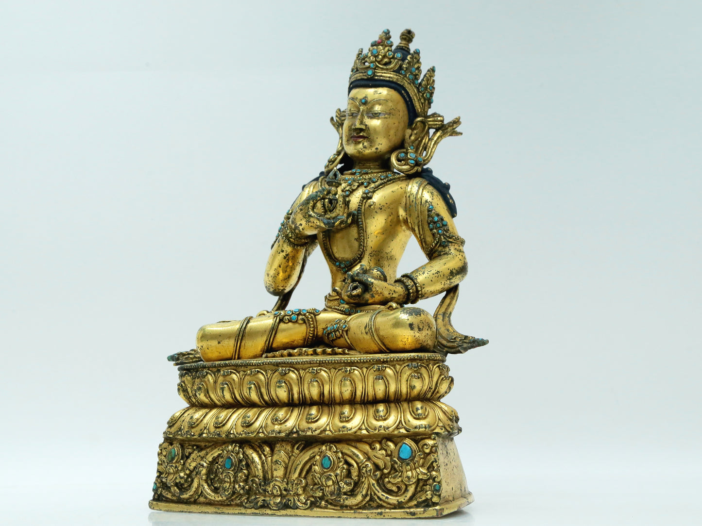 A Fabulous Gilt-Bronze Turquoise-Inlaid Figure Of Vajrasattva With Inscriptions