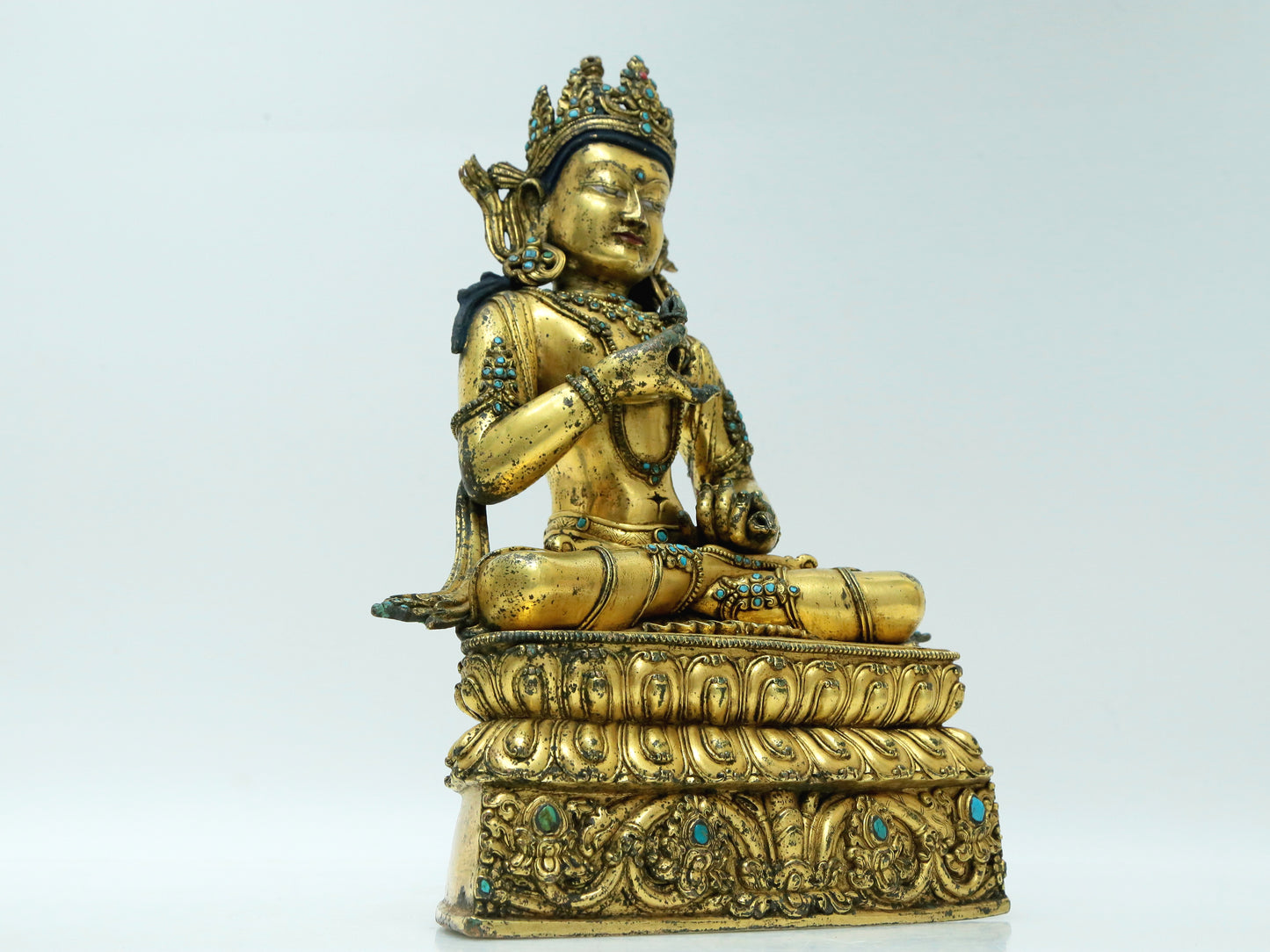 A Fabulous Gilt-Bronze Turquoise-Inlaid Figure Of Vajrasattva With Inscriptions