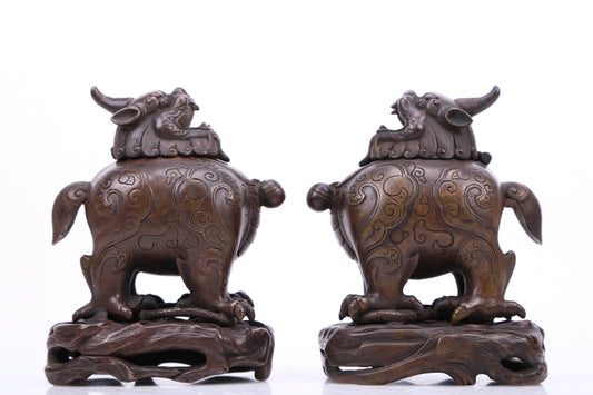 A Precious Pair Of Bronze 'Unicorn' Censers