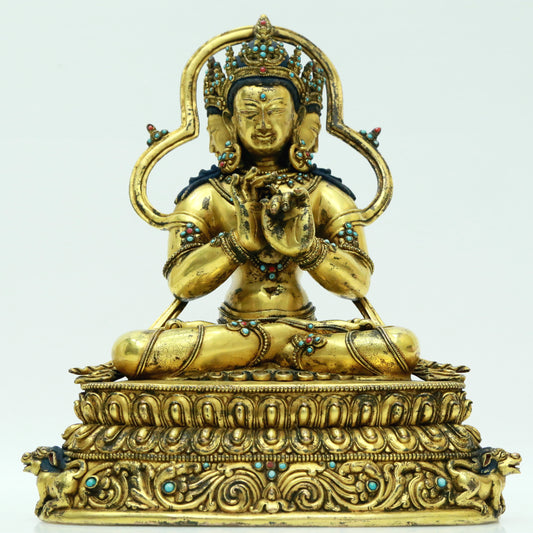 An Archaic Gilt-Bronze Gem-Inlaid Figure Of Bodhisattva With Inscriptions