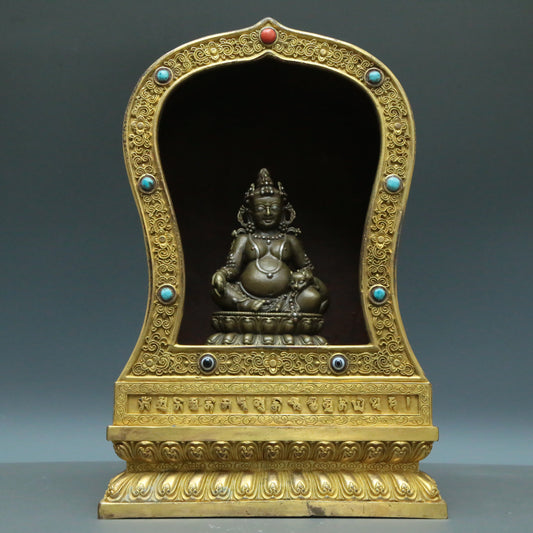 A Wonderful Alloy Copper Silver-Inlaid Figure Of Kubera And A Gilt-Bronze 'Weapons Of The Eight Immortals' Buddhist Shrine With Inscriptions