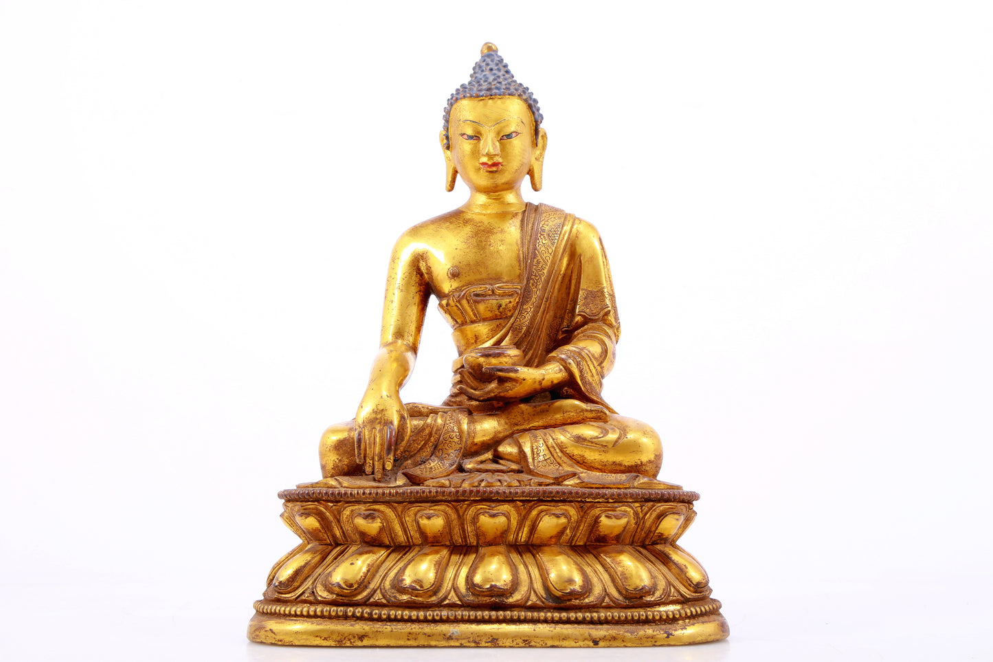 A Magnificent Set Of Three Gilt-Bronze Figures Of Buddha Shakyamuni