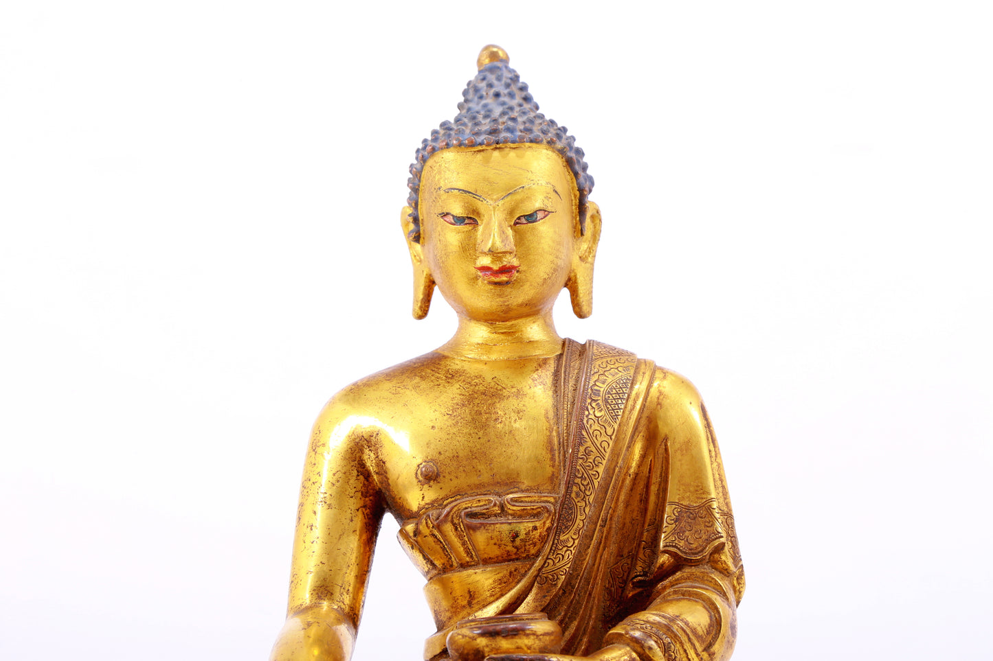 A Magnificent Set Of Three Gilt-Bronze Figures Of Buddha Shakyamuni