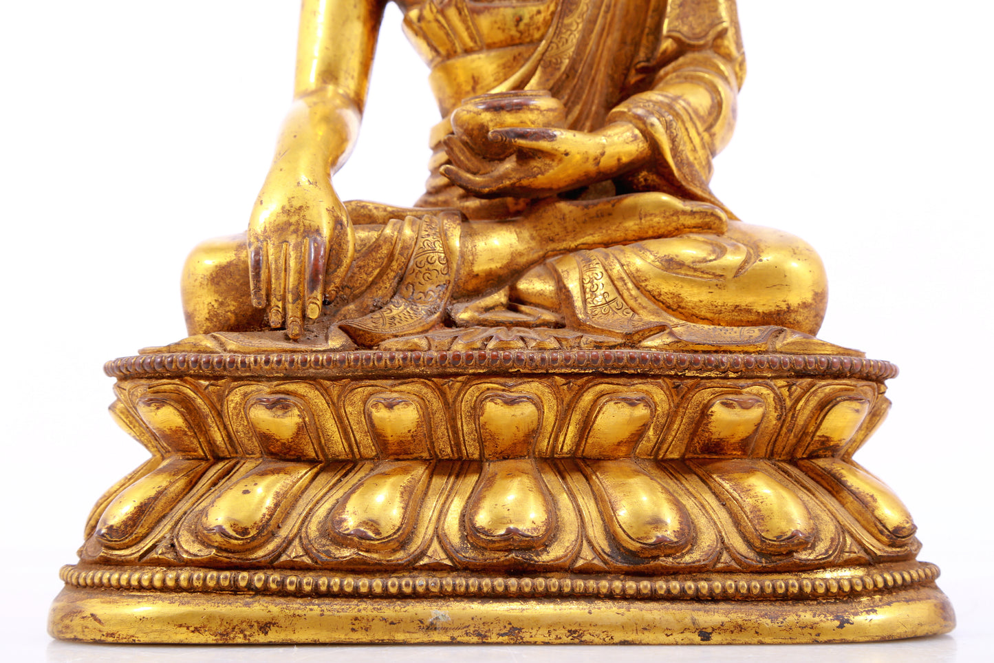 A Magnificent Set Of Three Gilt-Bronze Figures Of Buddha Shakyamuni