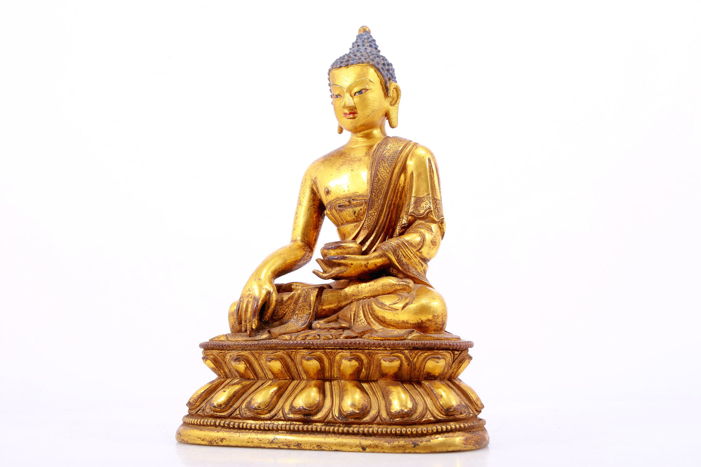 A Magnificent Set Of Three Gilt-Bronze Figures Of Buddha Shakyamuni