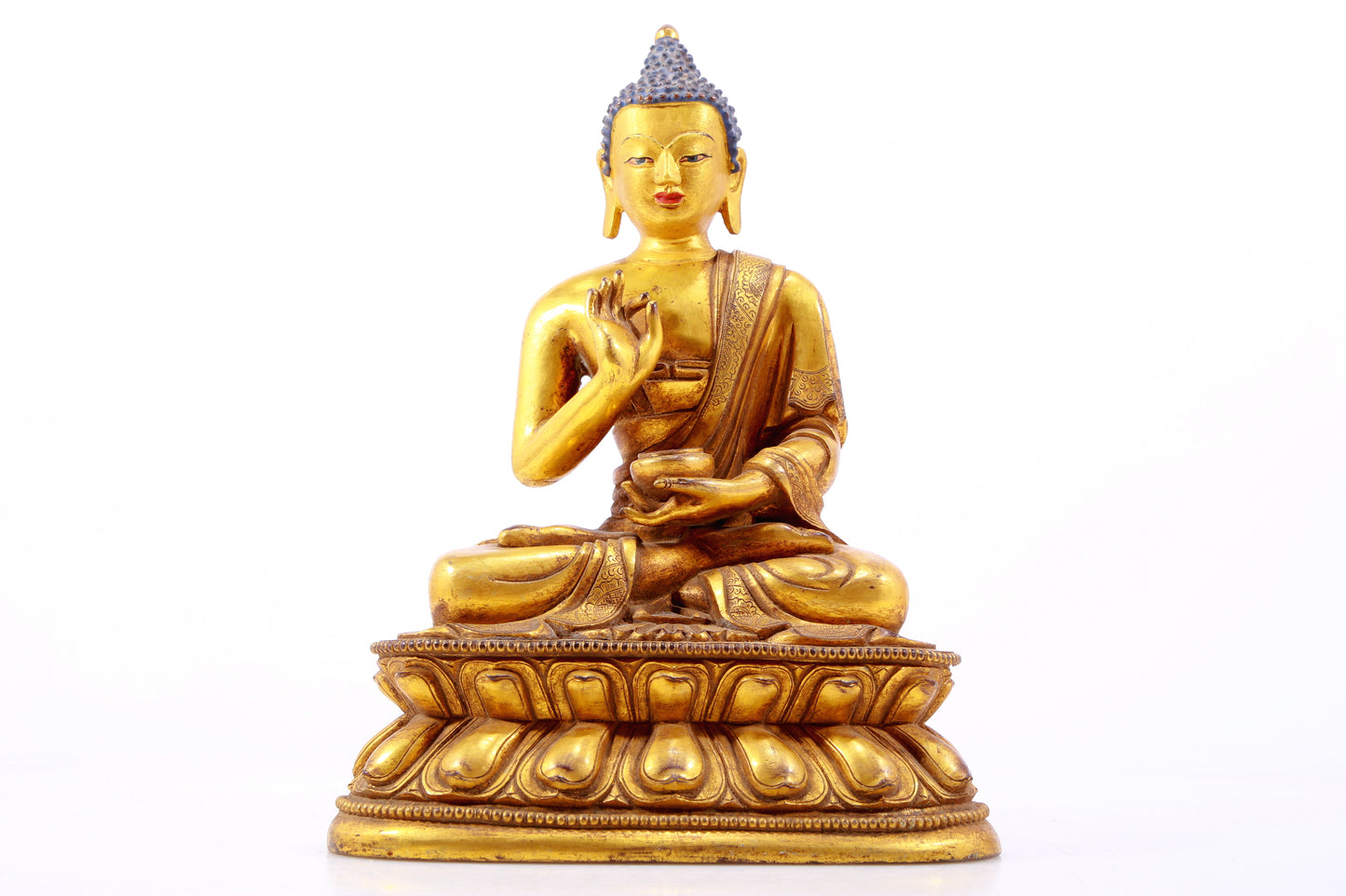 A Magnificent Set Of Three Gilt-Bronze Figures Of Buddha Shakyamuni