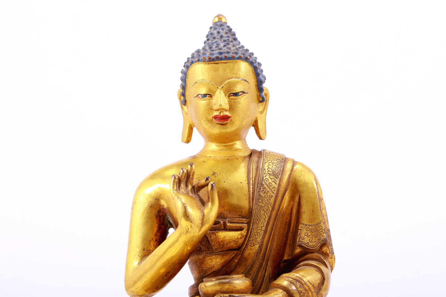 A Magnificent Set Of Three Gilt-Bronze Figures Of Buddha Shakyamuni